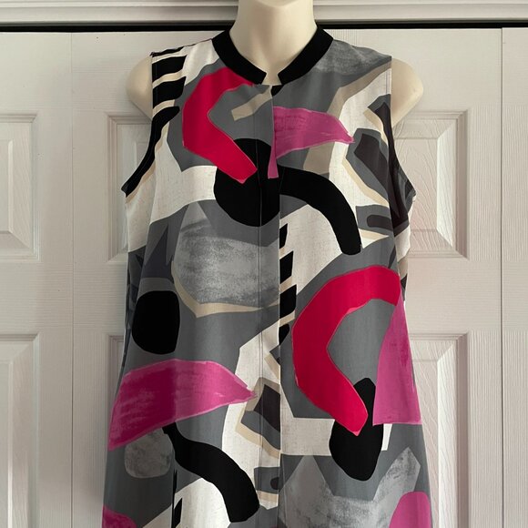 Abstract Tunic Black Pink Red White Tan Gray Sleeveless - Picture 2 of 16